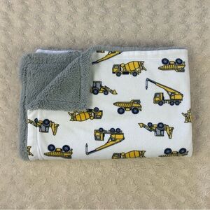 HB Hudson Baby Construction Vehicle Blanket Gray White Yellow Dump Truck Crane